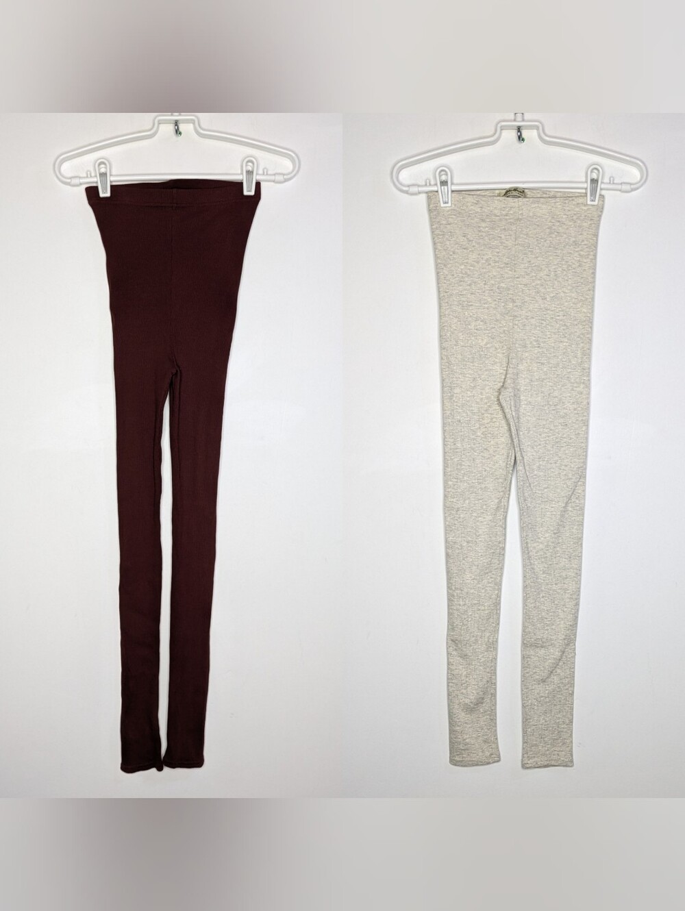 NWT Eddie Bauer Cream Maroon Ribbed Cotton Blend Base Layer Leggings Set Of 2 M